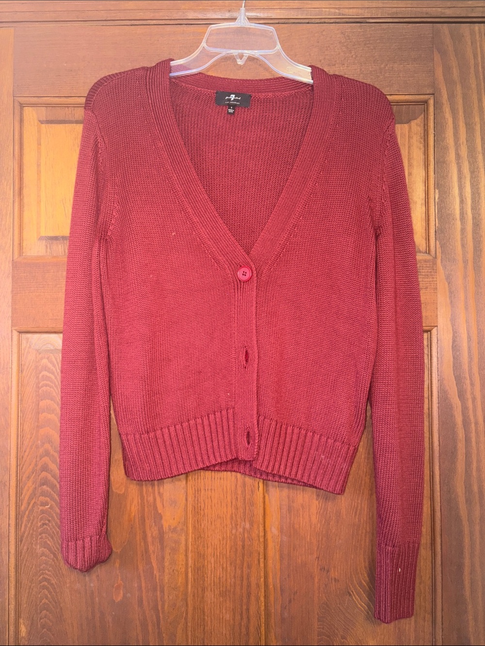 7 For All Mankind Women's Burgundy V-Neck Button Front Cardigan